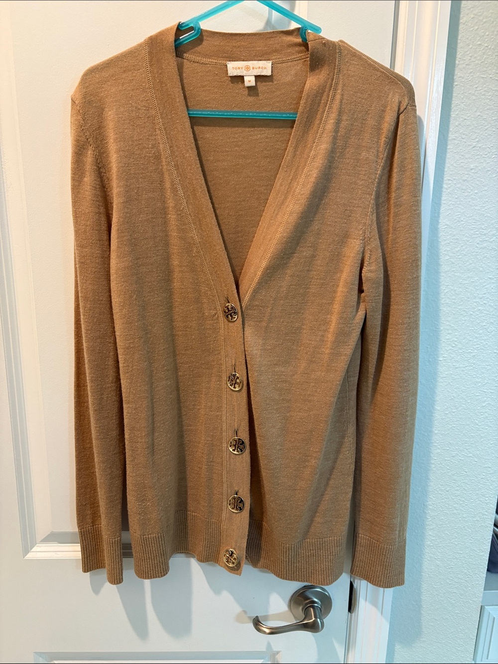 Tory Burch Camel Brown Button-Front V-Neck Cardigan